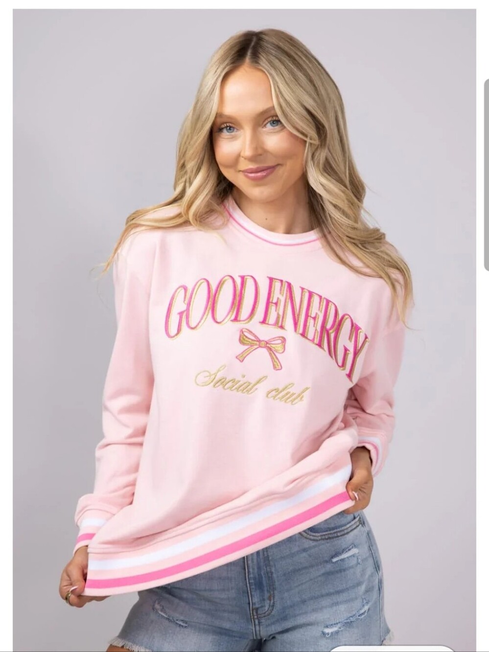 NWT Simply Southern Good Energy Varsity Crewneck Sweatshirt
